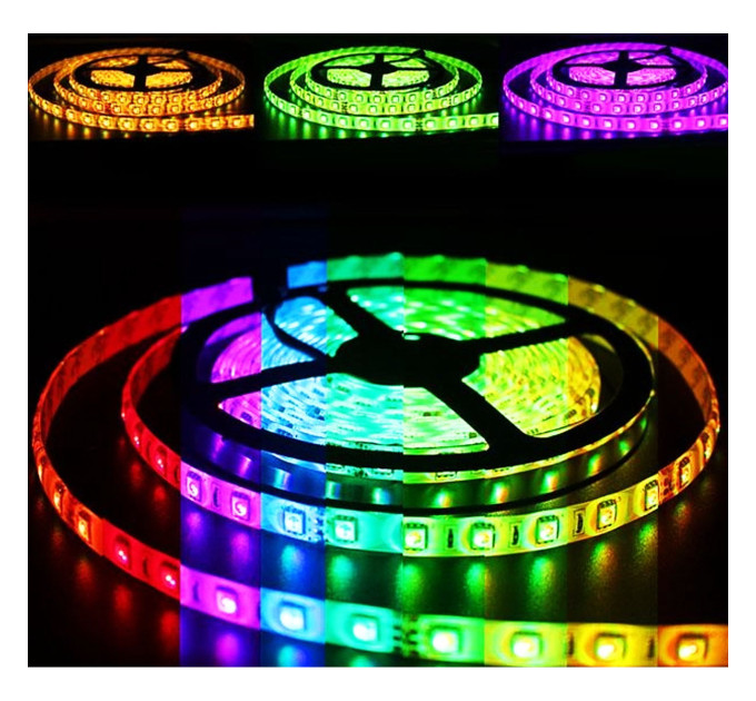 Цветная LED лента негерметичная 12V 14.4W 5050 WHITE PCB RGB IP20 1m (BY-024/30)