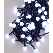 Новогодняя гирлянда Шарики 100LED 10 мм 6м черный провод белый