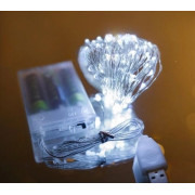 Новорічна гірлянда Роса на батарейках+USB роз’єм 100 LED 10м +USB, білий
