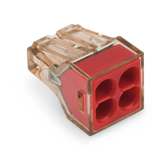 Клема WAGO для розподільних коробок на 4 багатожильні дроти 4 mm² прозора червона