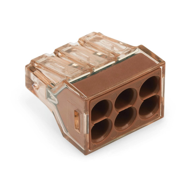 Клема WAGO для розподільних коробок на 6 багатожильних дротів 4 mm² прозора коричнева