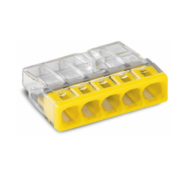 Клема WAGO COMPACT для розподільних коробок 5X2,5 прозора/жовта, без пасти