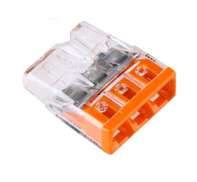 Клема WAGO COMPACT для розподільних коробок 3X2,5 прозора/помаранчева, з пастою