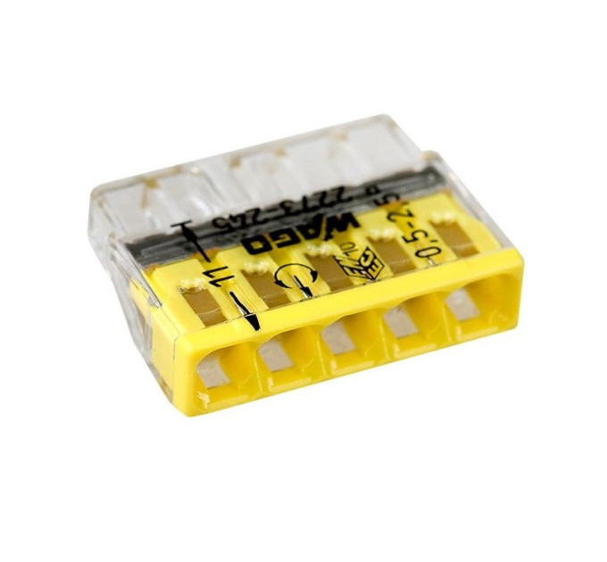 Клемма WAGO COMPACT для распределительных коробок 5X2,5 прозрачная/желтая, с пастой