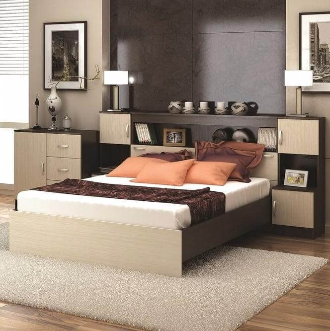 Двуспальная кровать, изготовленная из ДСП