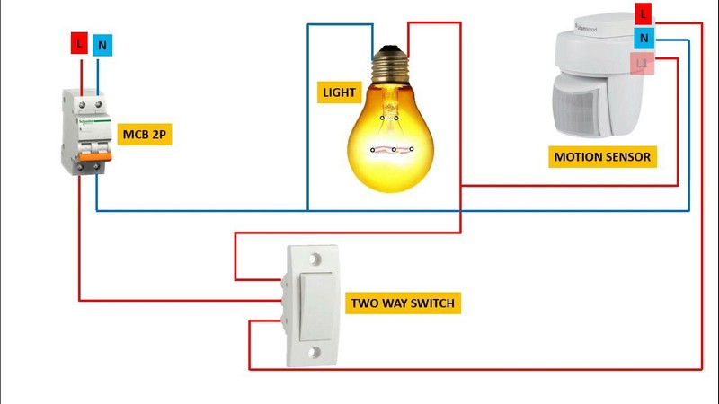 схема підключення датчика руху з вимикачем